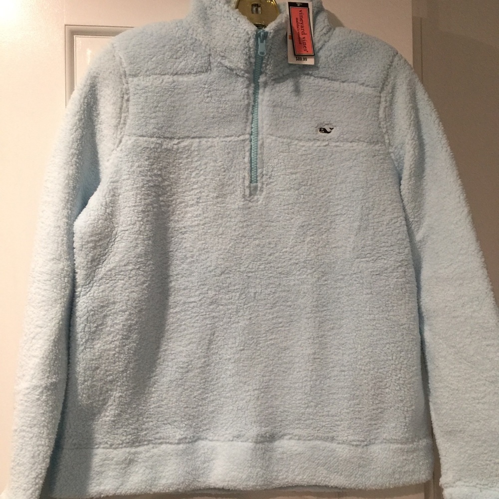 NWT Vineyard Vines Light Powder Blue Fuzzy Fleece Quarter Zip Women’s Size Small